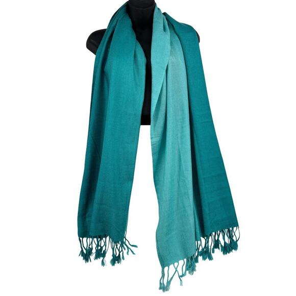 pashmina Accessories - Pashmina Neck Scarf Fringe Teal Ombre 100%‎ Pashmina 72 Inches Long